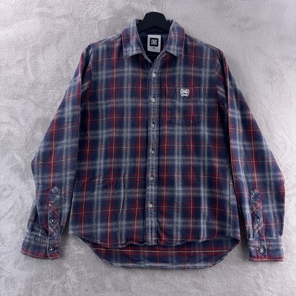 Swagger Flannel Shirt Mens Size Medium Burgundy Japanese Streetwear Y2K‎
